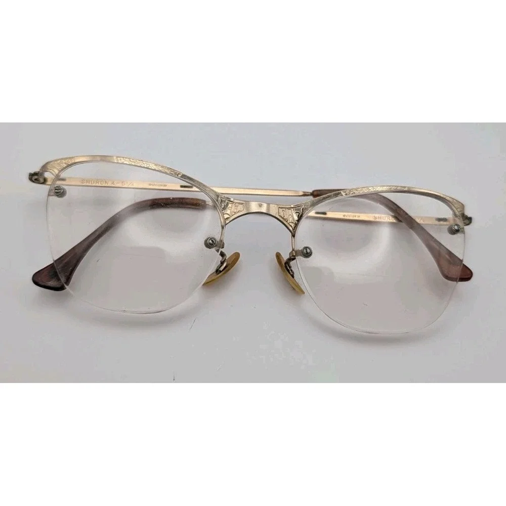 Vintage Shuron 1/10 12K GF Rimless Eyeglasses Frames Floral Engraved 4-5 1/4 50s